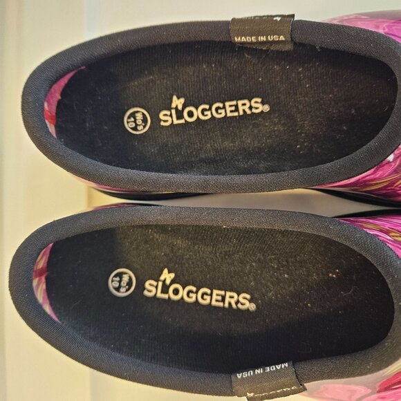 Sloggers Womens Size 10 Waterproof Garden Clogs Purple Floral Print Made In USA - Picture 10 of 12